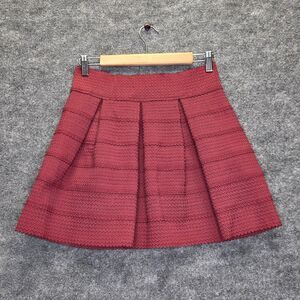 HOT GAL Skirt Womens Large Burgundy Textured Pleated A-Line Skater Exposed Zip